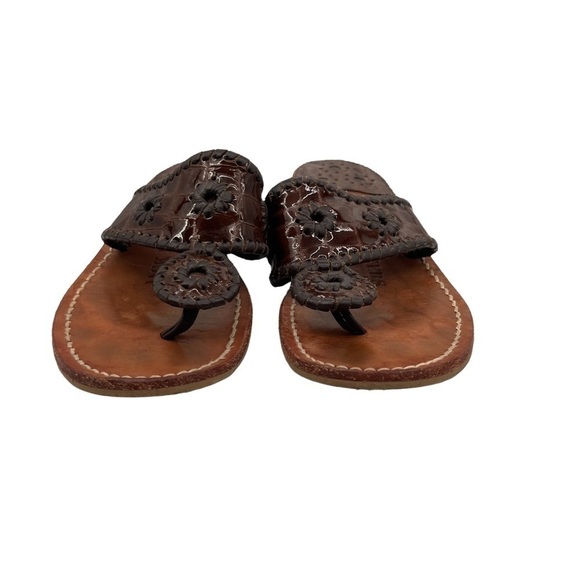 Jack Rogers Brown Flat T-Strap Sandals Size 7 Women's - Picture 1 of 8